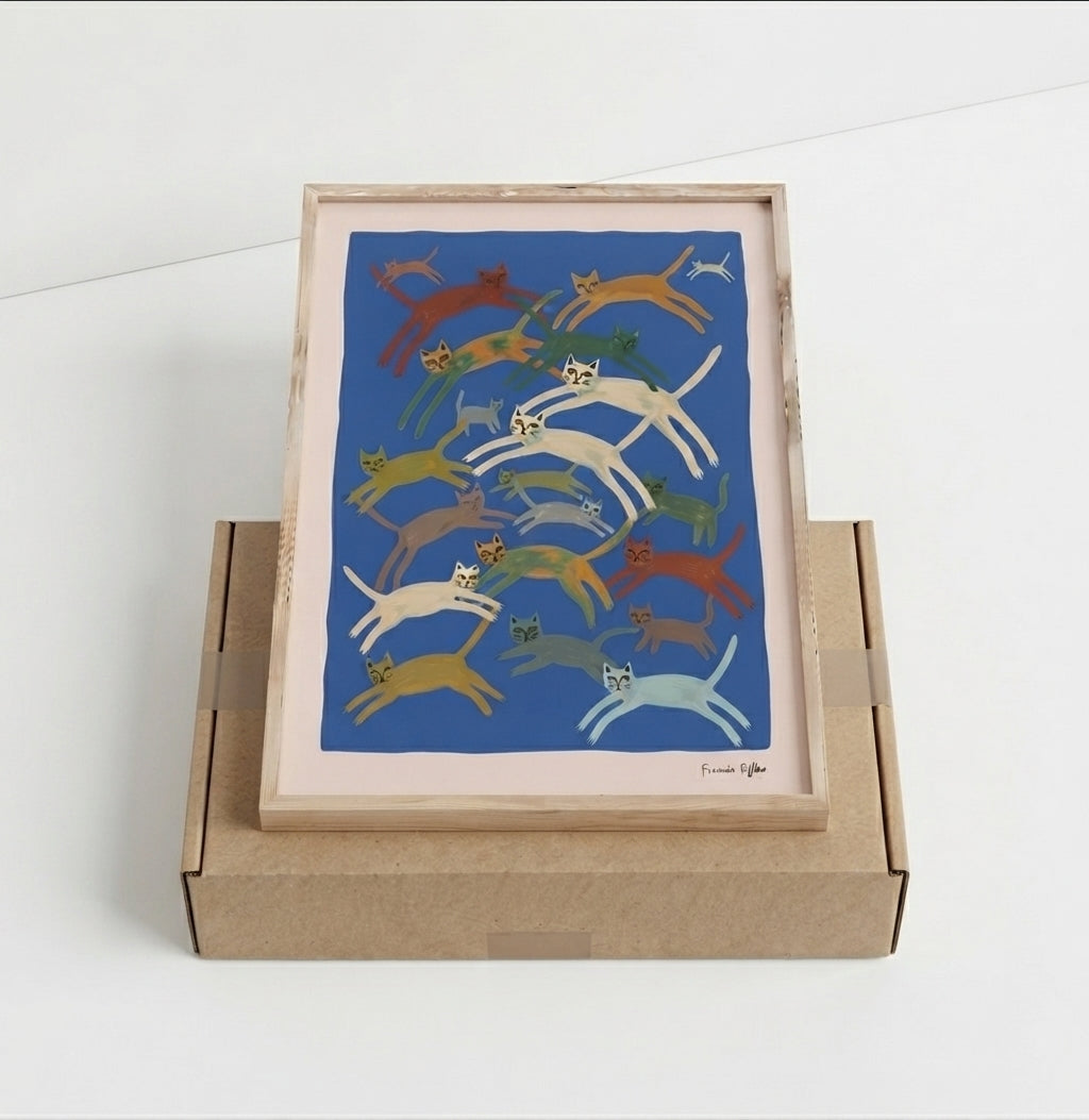 Blå Kattparad | Blue Abstract Cat Wall Art Print