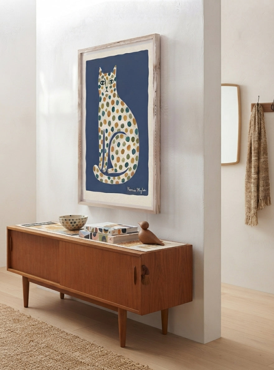 Feline Élan | Dotted Folk Art Cat Print