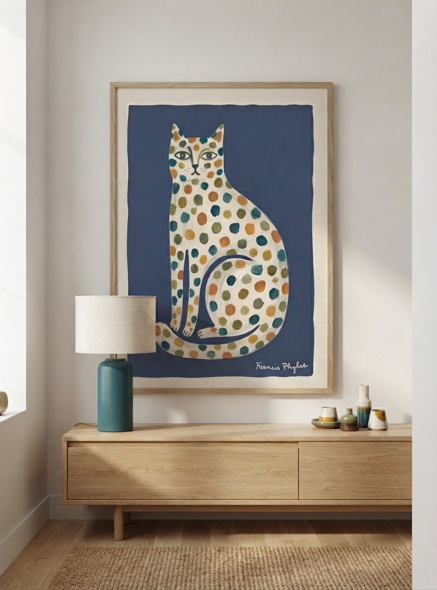 Feline Élan | Dotted Folk Art Cat Print