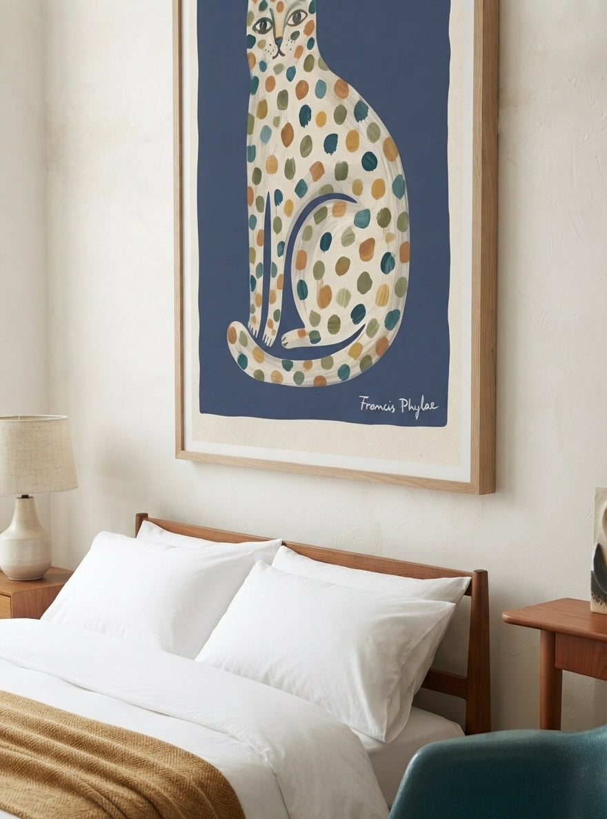 Feline Élan | Dotted Folk Art Cat Print