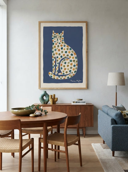 Feline Élan | Dotted Folk Art Cat Print