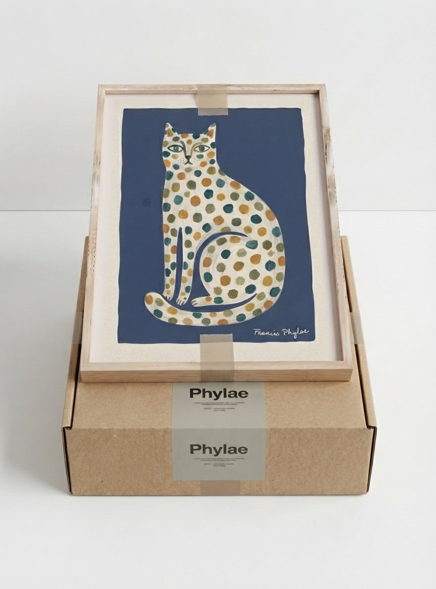 Feline Élan | Dotted Folk Art Cat Print