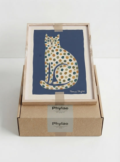 Feline Élan | Dotted Folk Art Cat Print