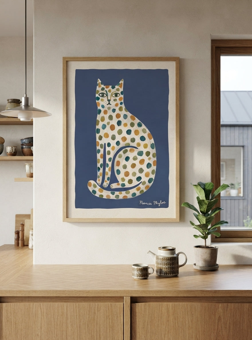 Feline Élan | Dotted Folk Art Cat Print