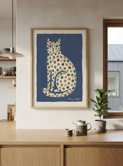 Feline Élan | Dotted Folk Art Cat Print