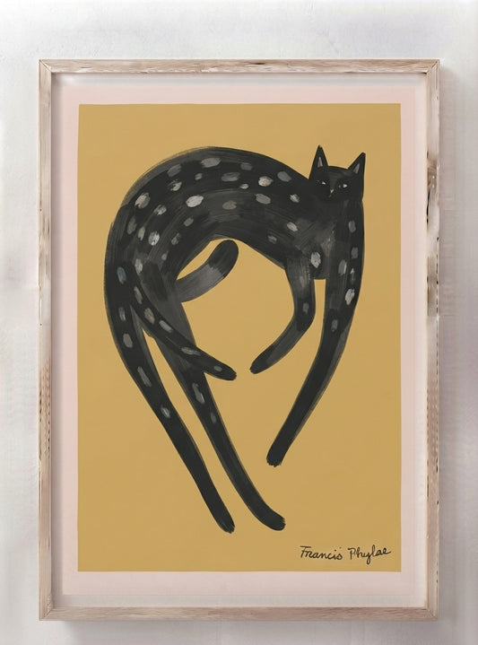 Feline Nocturne | Folk Art Black Cat Print