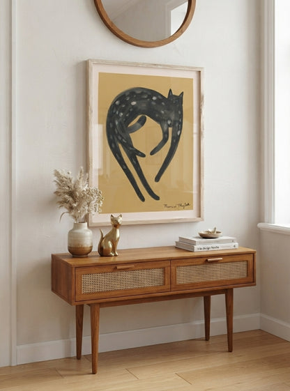 Feline Nocturne | Folk Art Black Cat Print