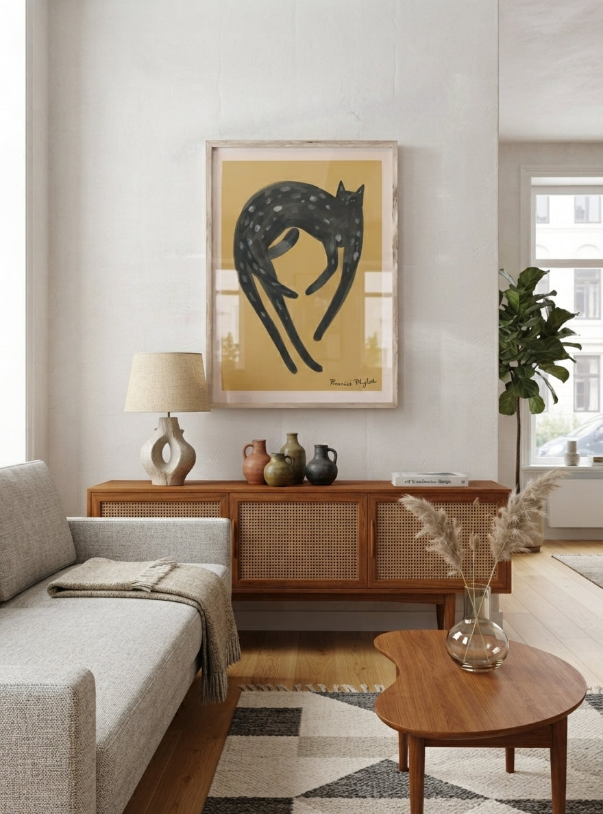 Feline Nocturne | Folk Art Black Cat Print