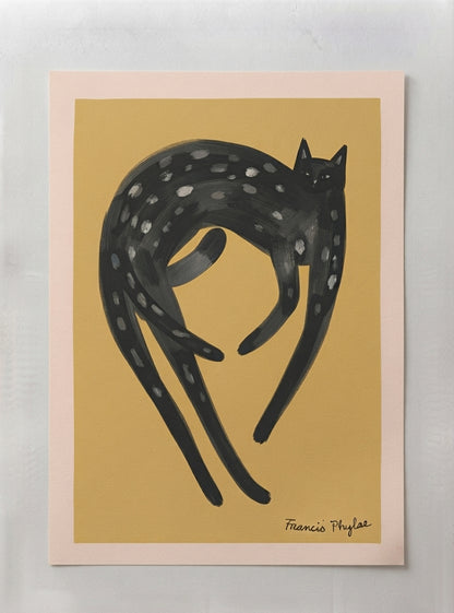 Feline Nocturne | Folk Art Black Cat Print