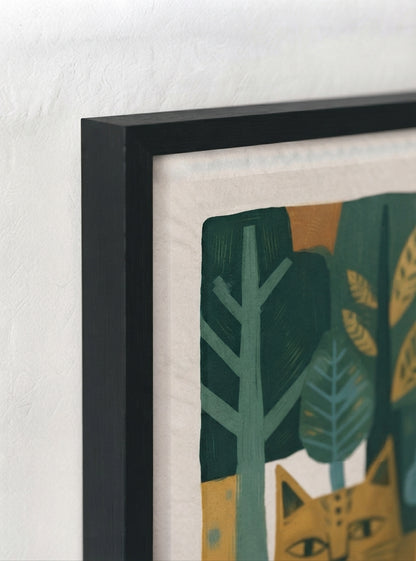 Whimsical Woodland Cat | Folk Art Cat Wall Art Print