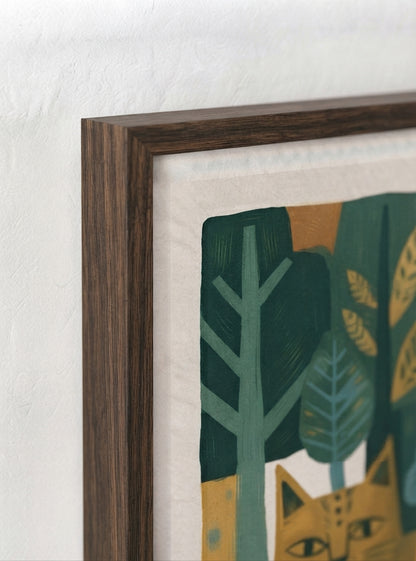 Whimsical Woodland Cat | Folk Art Cat Wall Art Print