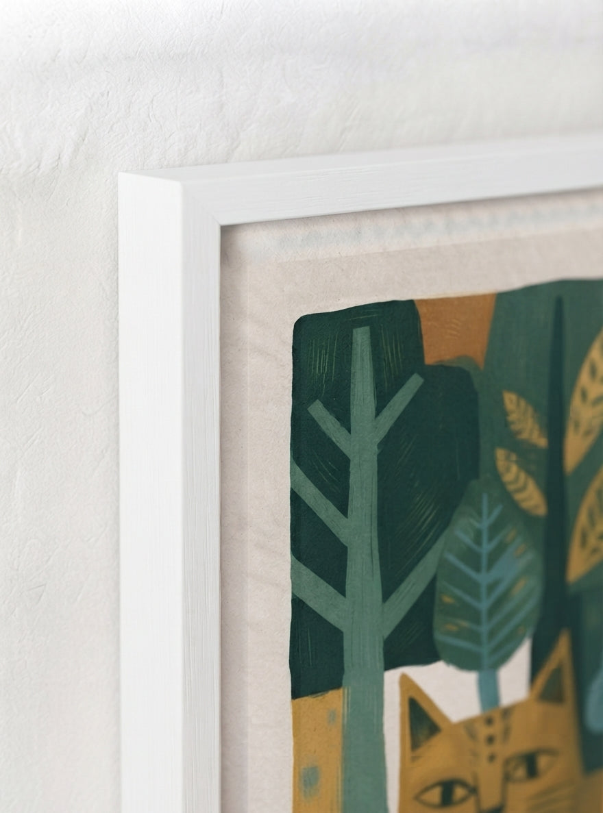 Whimsical Woodland Cat | Folk Art Cat Wall Art Print