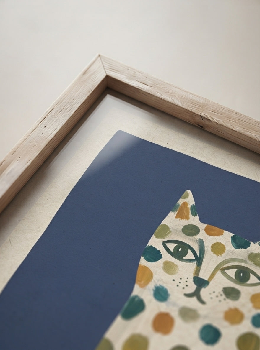 Feline Élan | Dotted Folk Art Cat Print