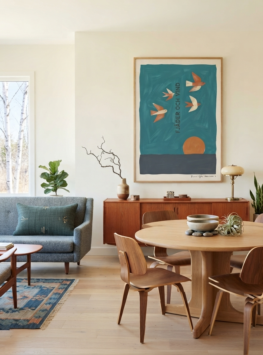 Fjader Och Vind | Mid-Century Bird Art Print