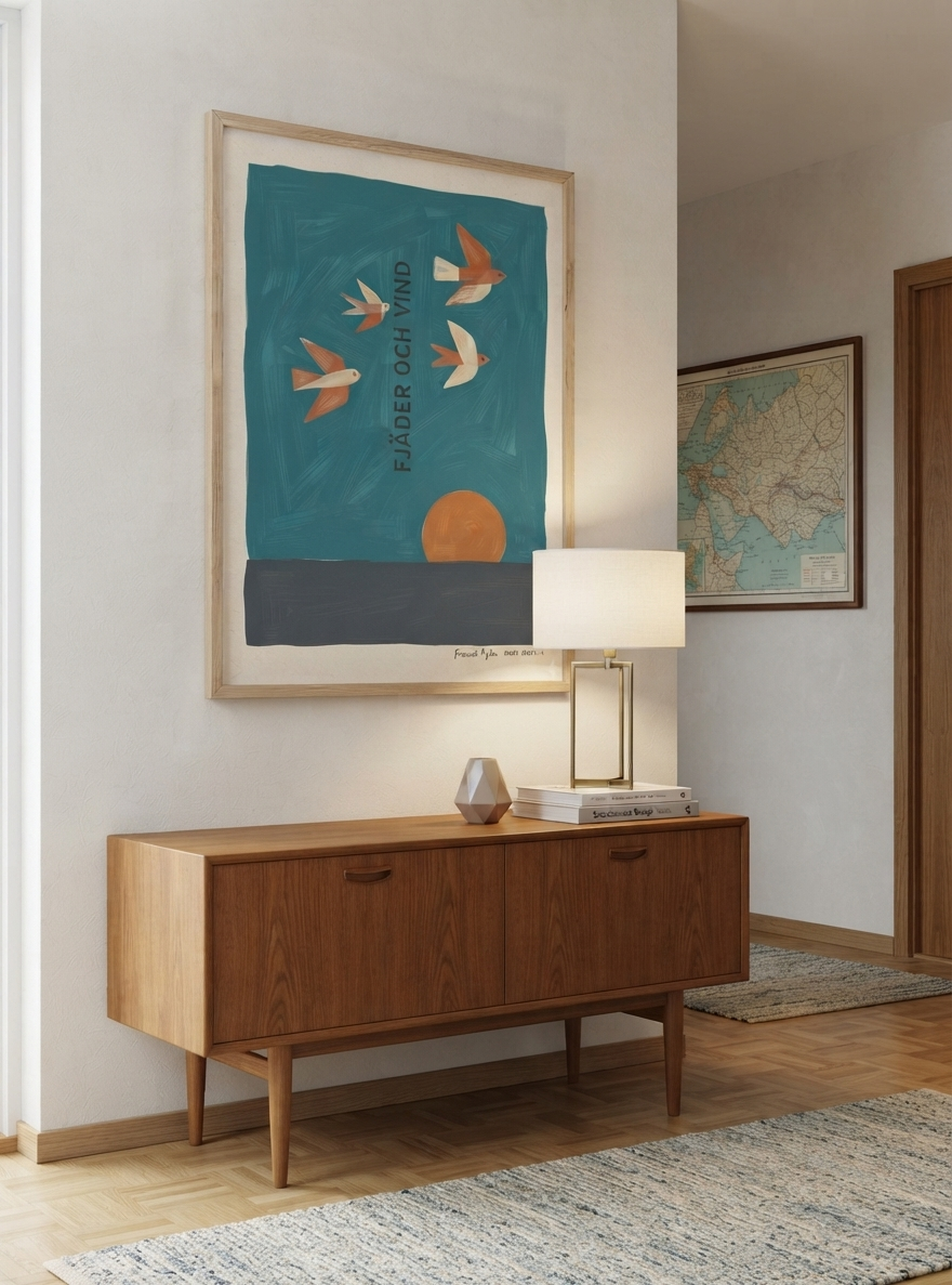 Fjader Och Vind | Mid-Century Bird Art Print