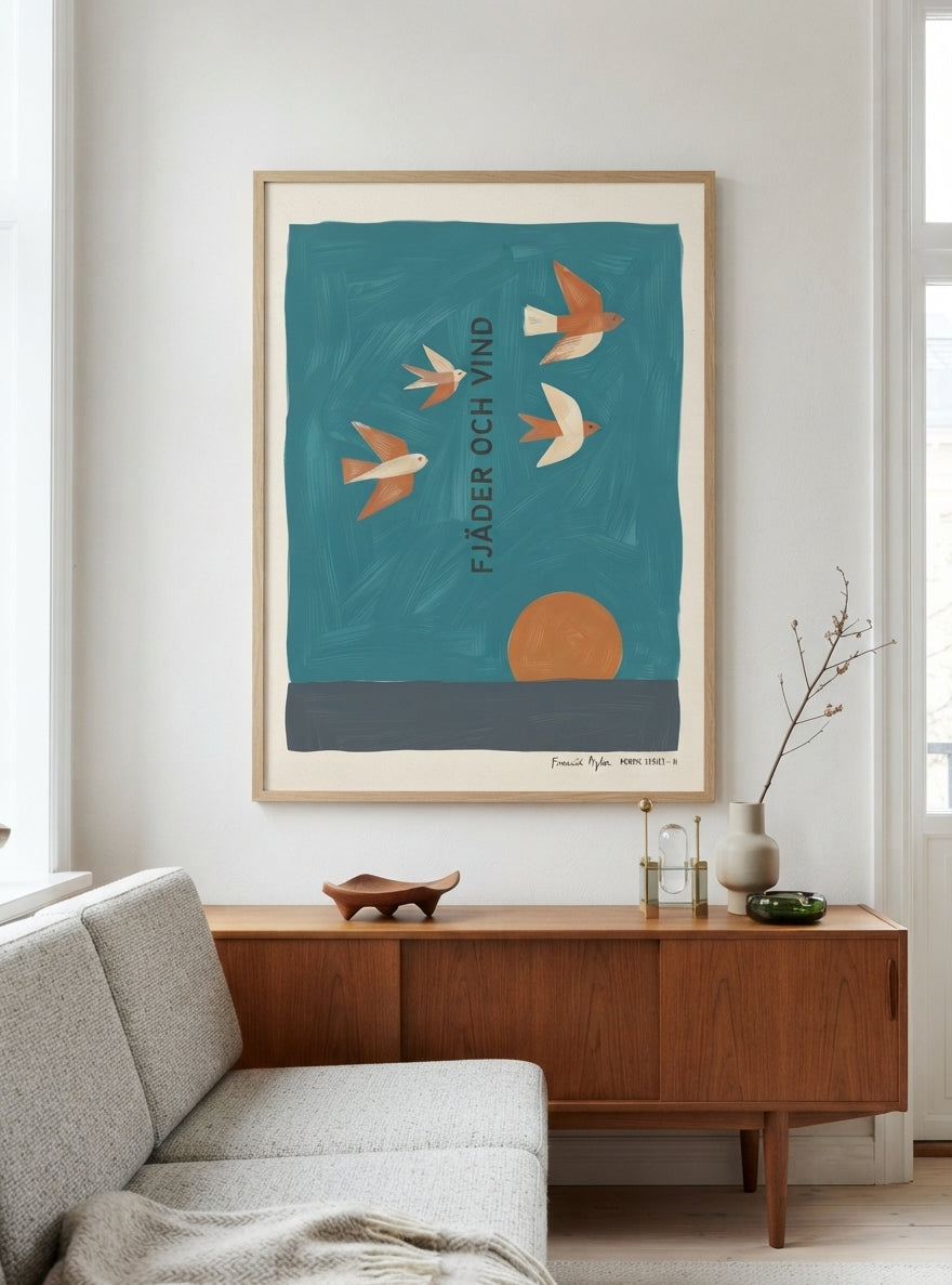 Fjader Och Vind | Mid-Century Bird Art Print
