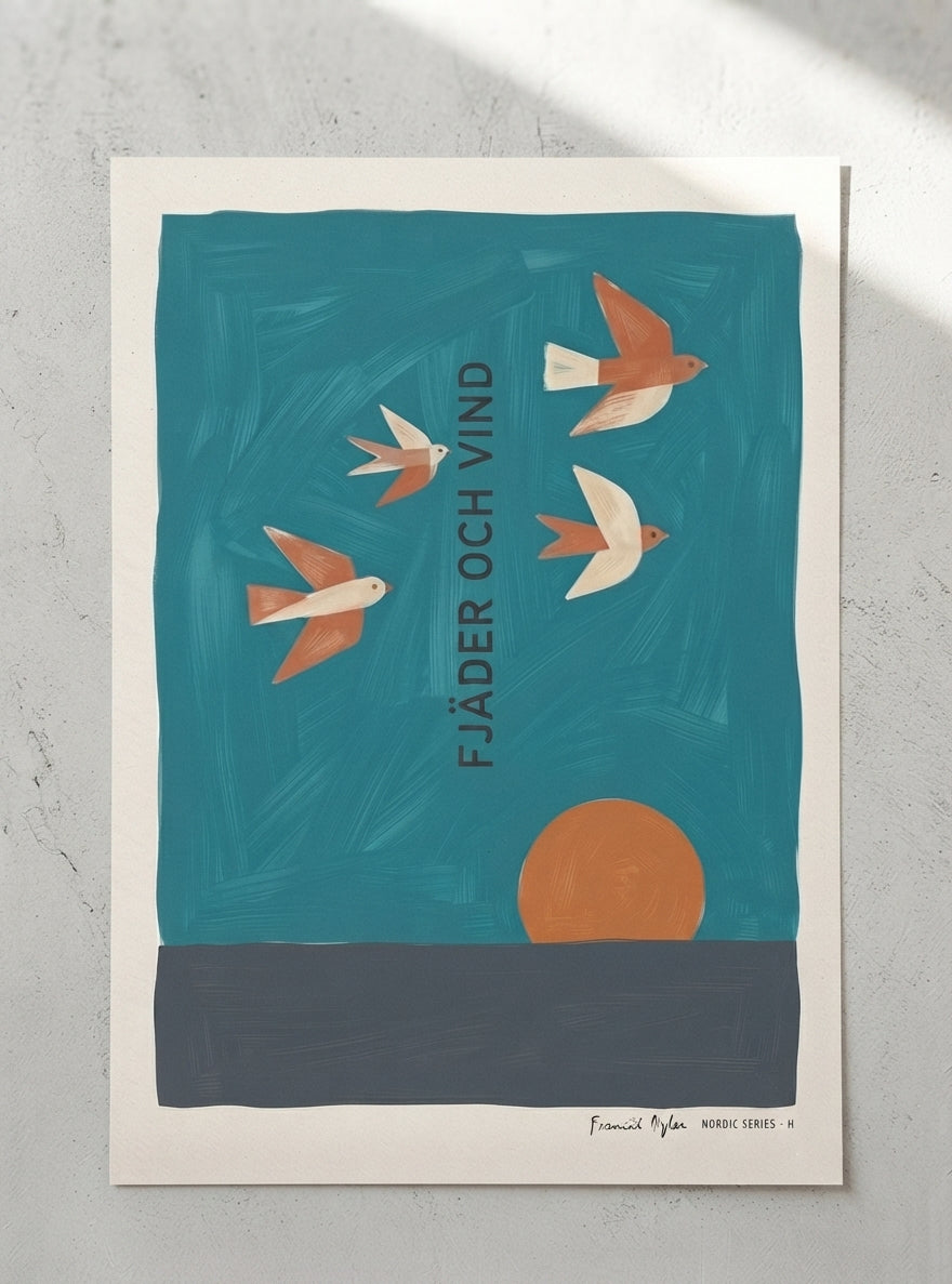 Fjader Och Vind | Mid-Century Bird Art Print