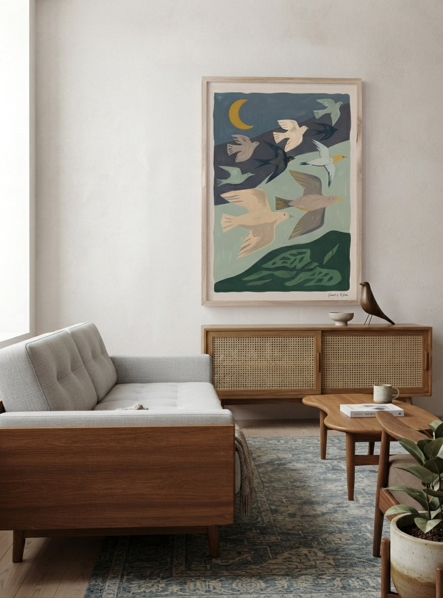 Nordic Flock | Mid-Century Modern Bird Art Print
