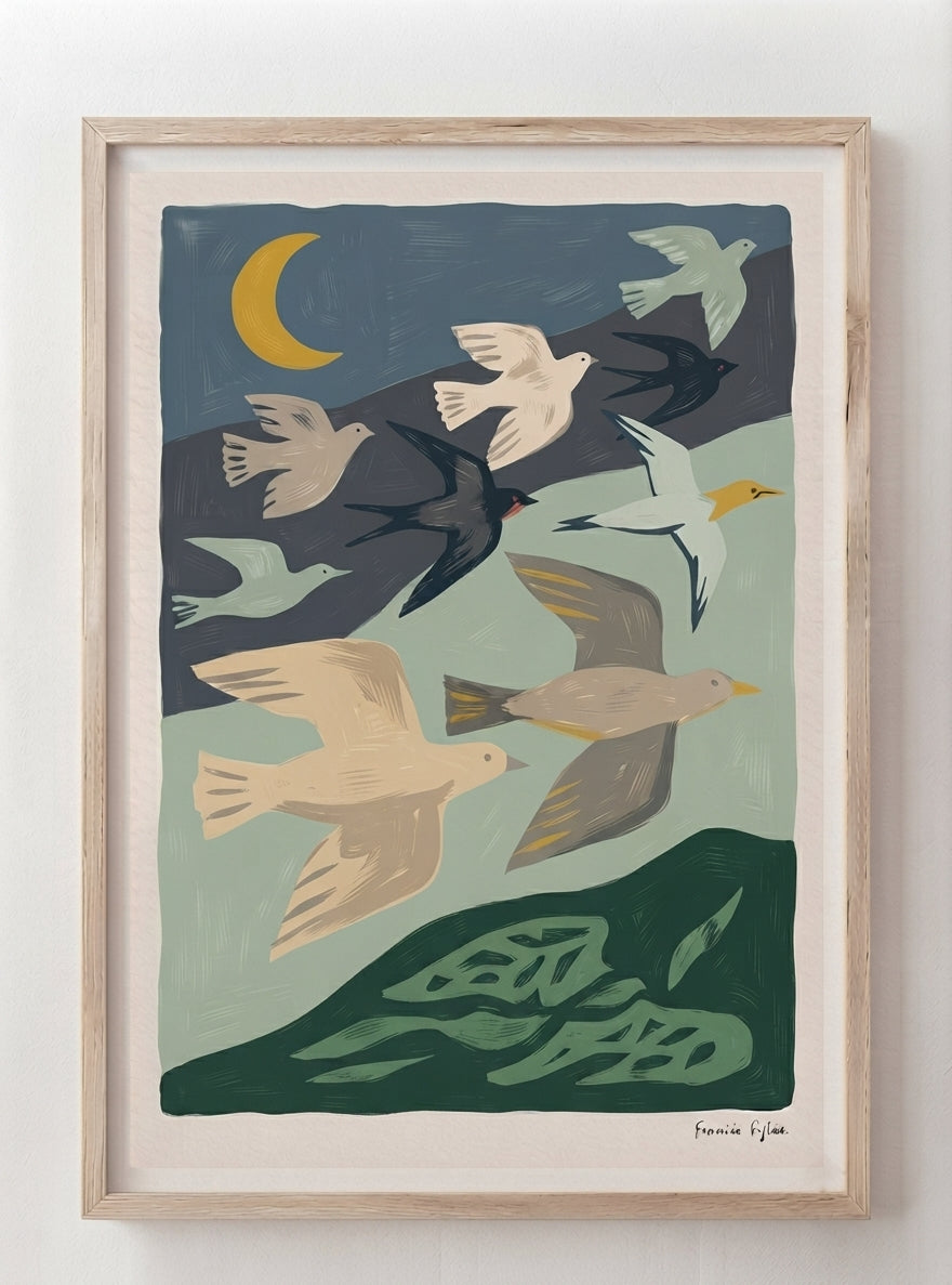 Nordic Flock | Mid-Century Modern Bird Art Print