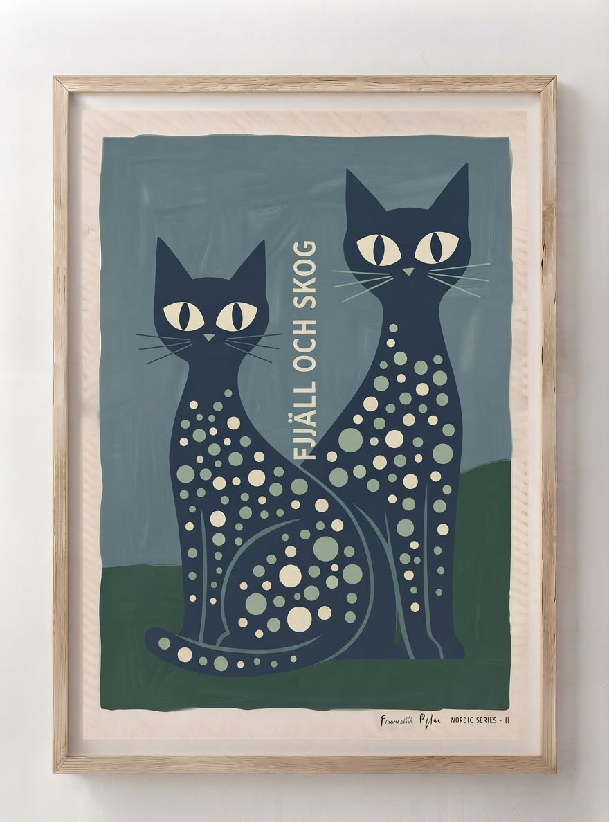 FJJALL OCH SKOC | Mid Century Modern Cat Art Print