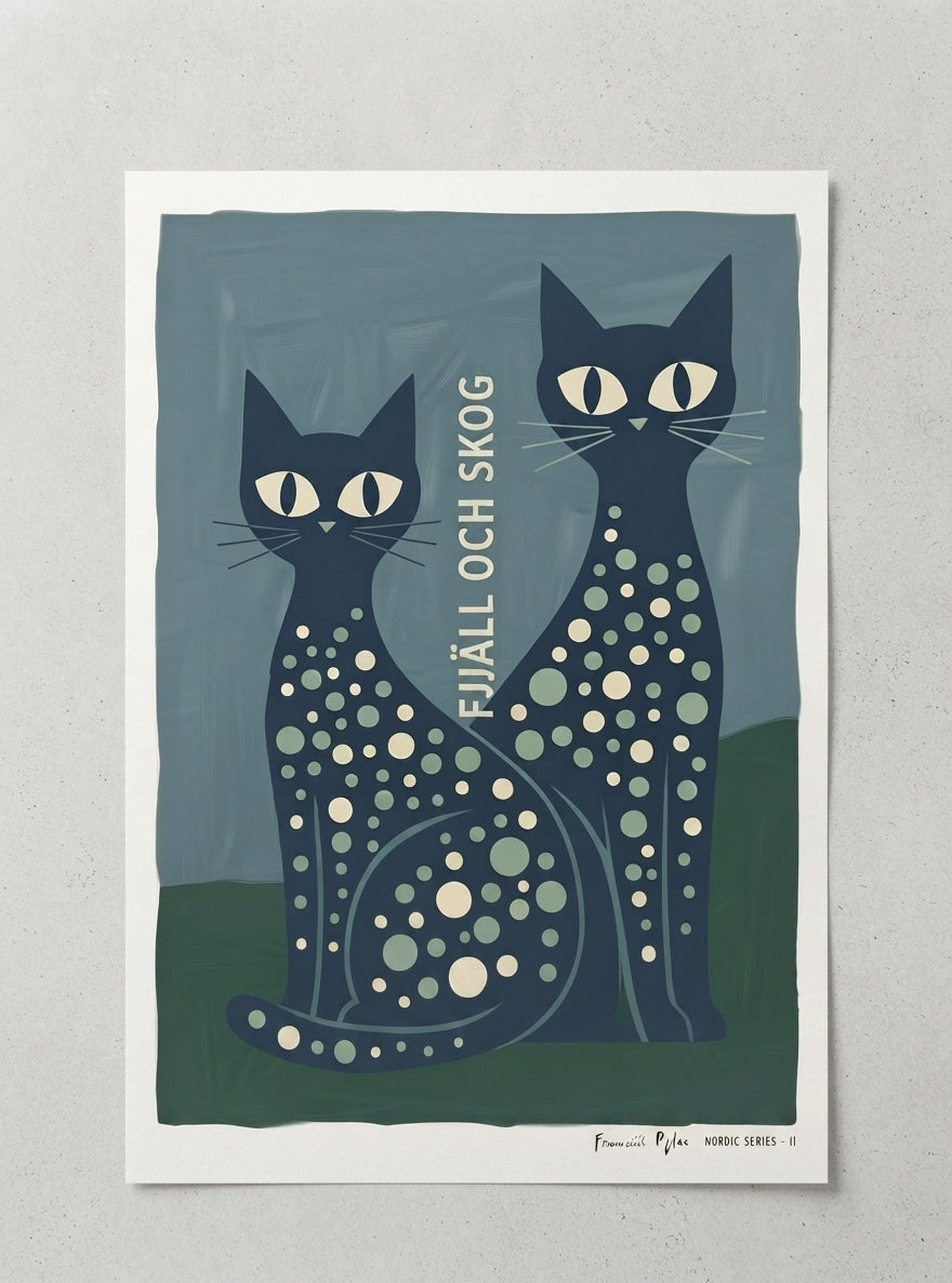FJJALL OCH SKOC | Mid Century Modern Cat Art Print