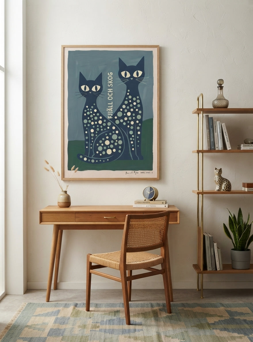 FJJALL OCH SKOC | Mid Century Modern Cat Art Print