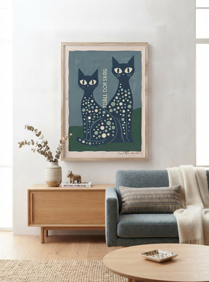 FJJALL OCH SKOC | Mid Century Modern Cat Art Print