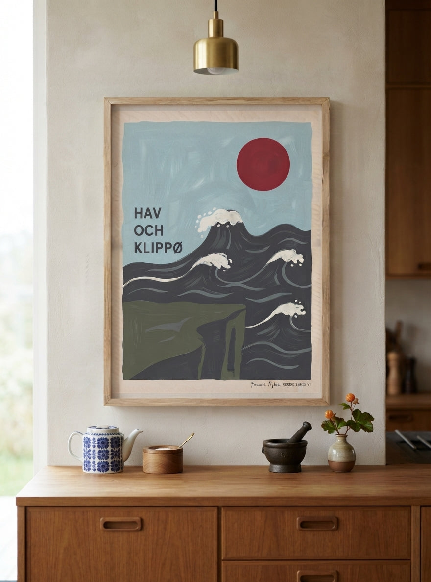 HAV OCH KLIPPØ | Minimalist Scandinavian Cliff and Ocean Art Print