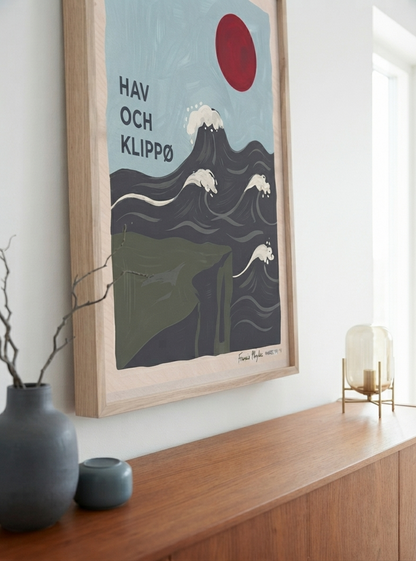 HAV OCH KLIPPØ | Minimalist Scandinavian Cliff and Ocean Art Print