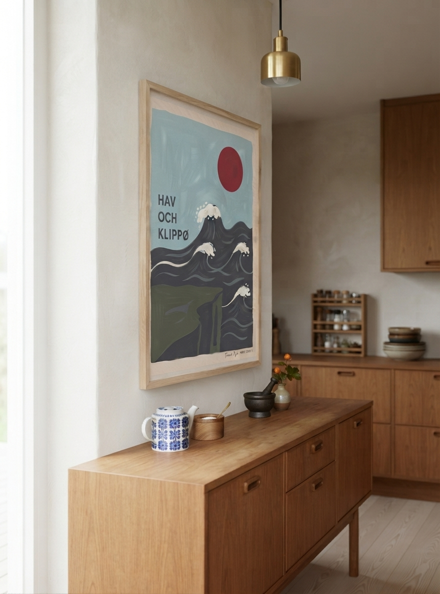 HAV OCH KLIPPØ | Minimalist Scandinavian Cliff and Ocean Art Print