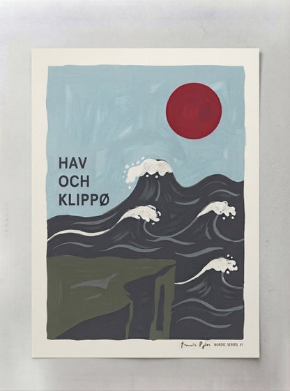 HAV OCH KLIPPØ | Minimalist Scandinavian Cliff and Ocean Art Print