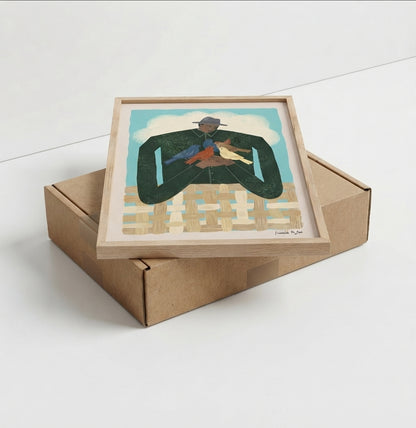 The Bird Whisperer | Modern Folk Art Man with Birds Fine Art Print