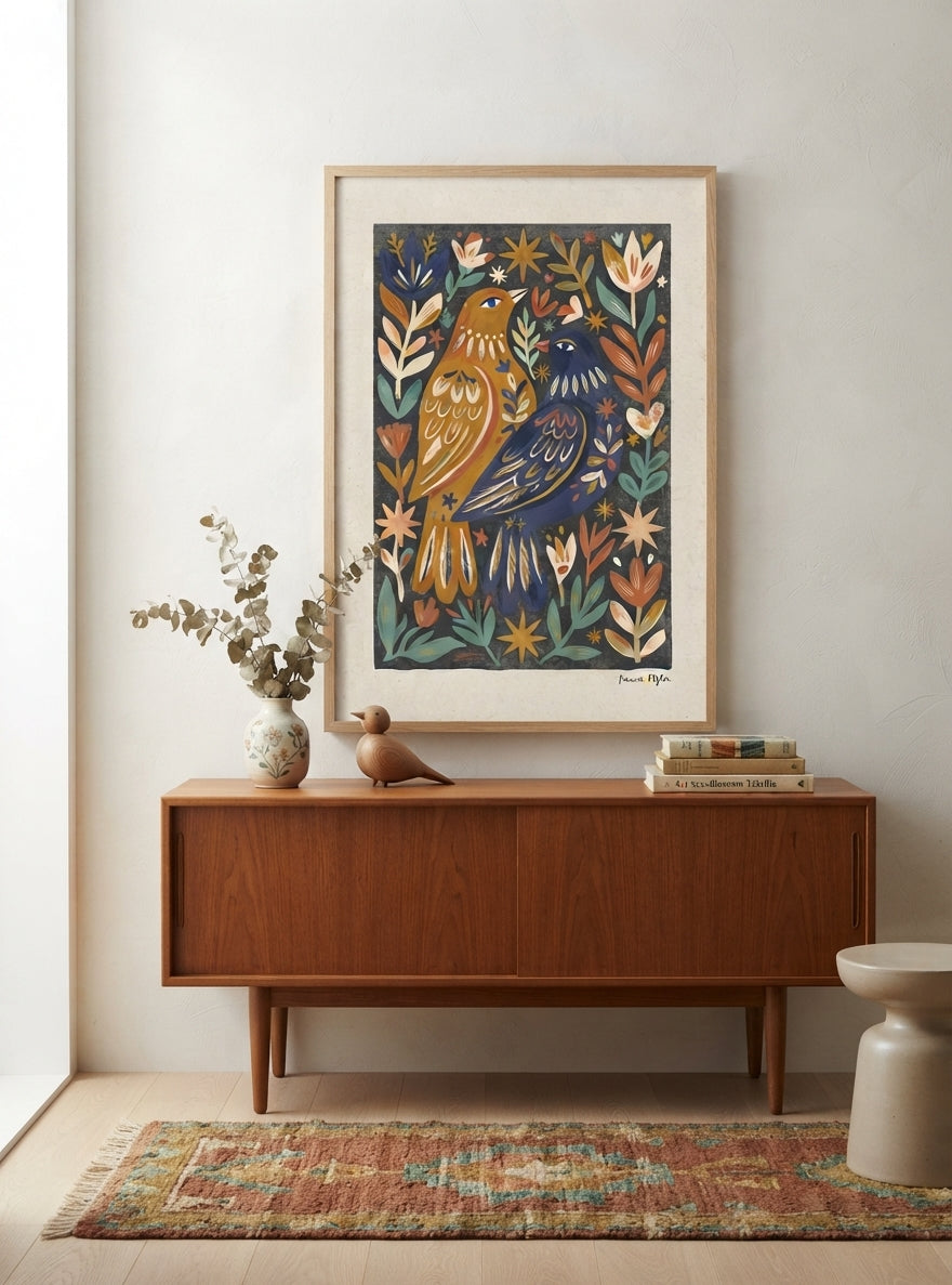 Nordic Reverie | Scandinavian Folk Art Bird Print