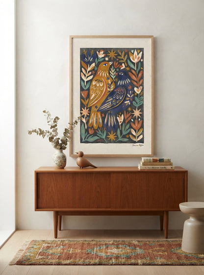 Nordic Reverie | Scandinavian Folk Art Bird Print