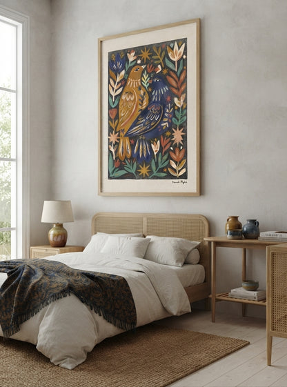 Nordic Reverie | Scandinavian Folk Art Bird Print