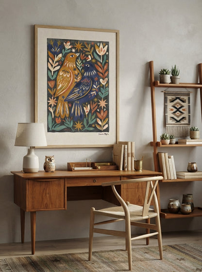 Nordic Reverie | Scandinavian Folk Art Bird Print