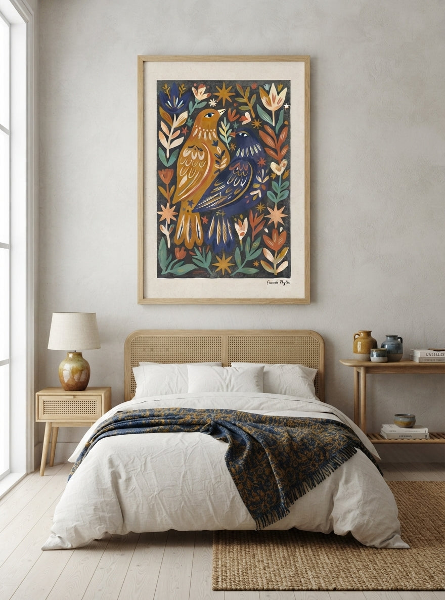 Nordic Reverie | Scandinavian Folk Art Bird Print