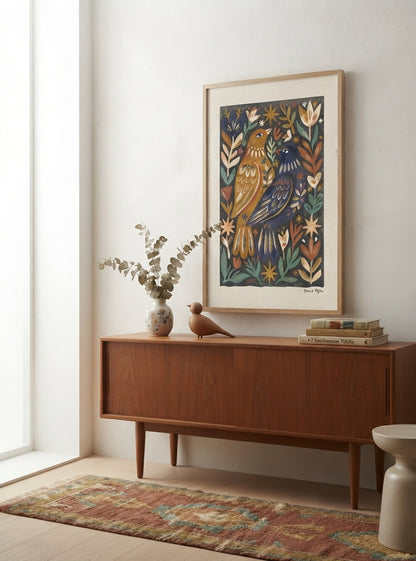 Nordic Reverie | Scandinavian Folk Art Bird Print