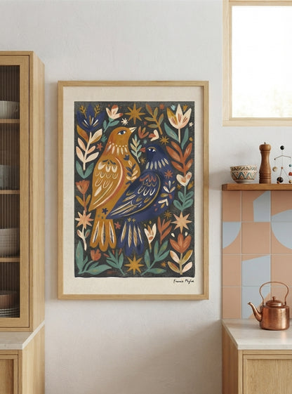 Nordic Reverie | Scandinavian Folk Art Bird Print