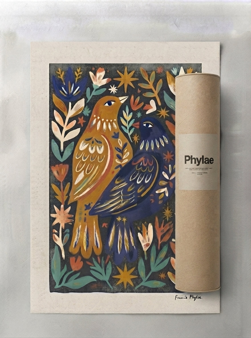 Nordic Reverie | Scandinavian Folk Art Bird Print