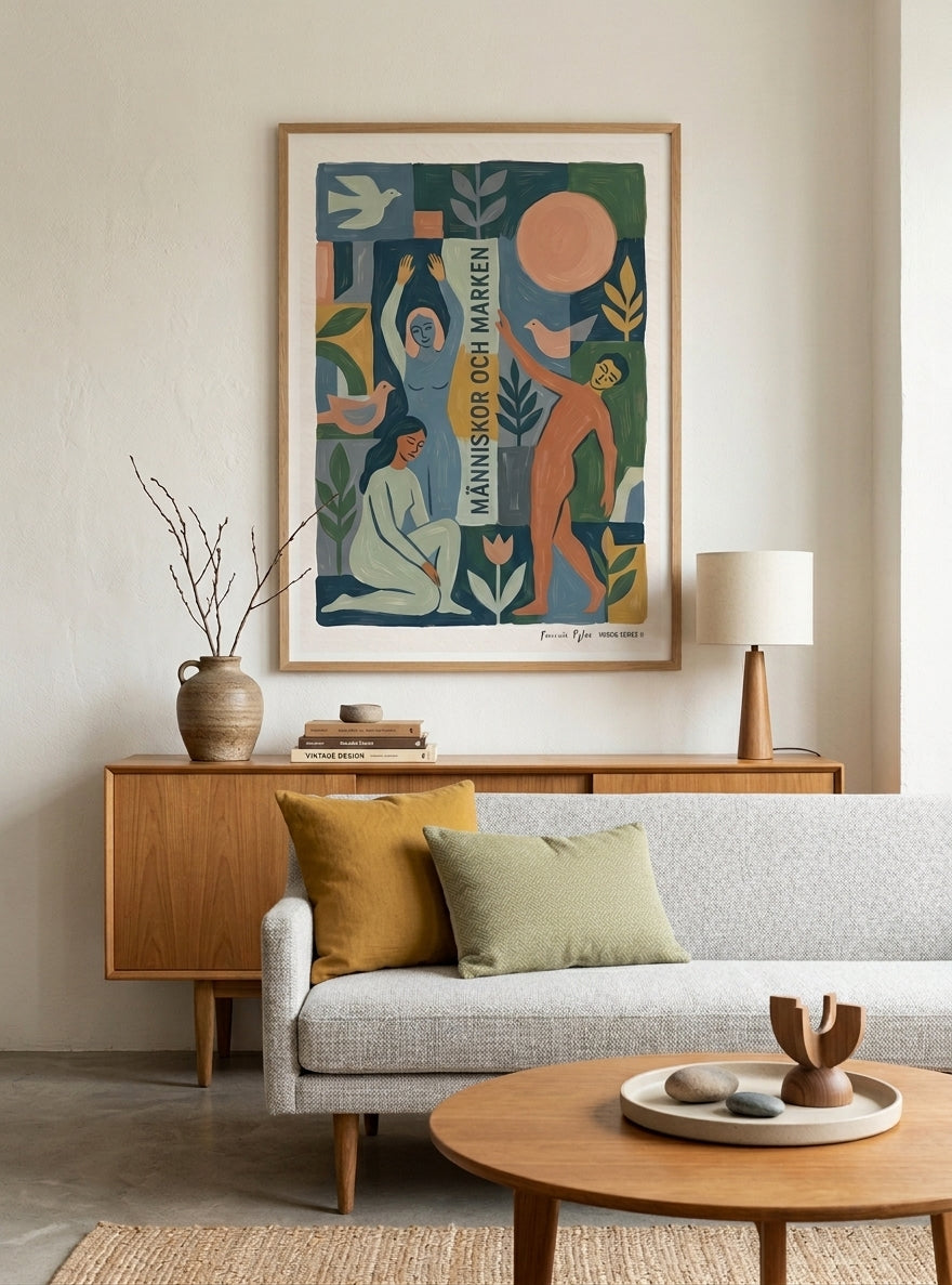MÄNNISKOR OCH MARKEN | Scandinavian Modern Folk Art Print