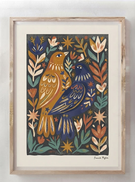 Nordic Reverie | Scandinavian Folk Art Bird Print