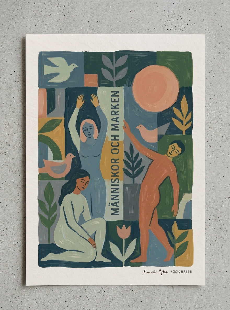 MÄNNISKOR OCH MARKEN | Scandinavian Modern Folk Art Print