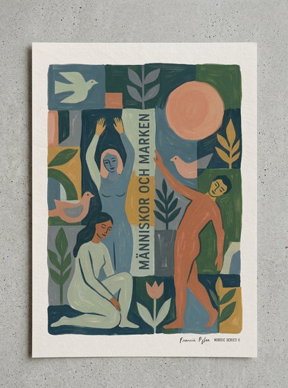 MÄNNISKOR OCH MARKEN | Scandinavian Modern Folk Art Print