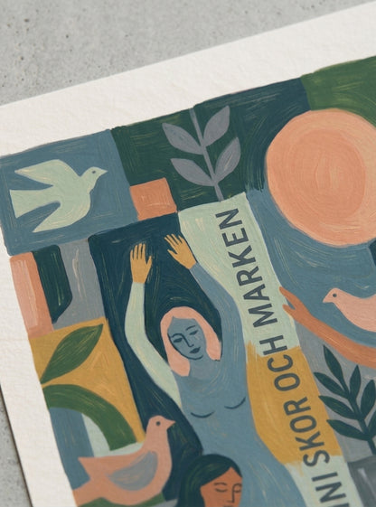 MÄNNISKOR OCH MARKEN | Scandinavian Modern Folk Art Print