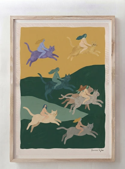 The Cat Riders | Surrealist Cat Wall Art Print