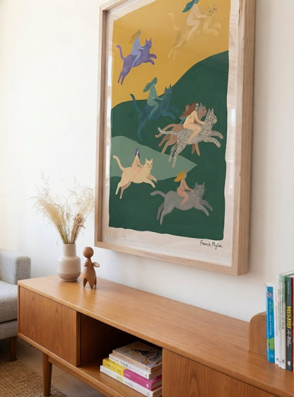 The Cat Riders | Surrealist Cat Wall Art Print