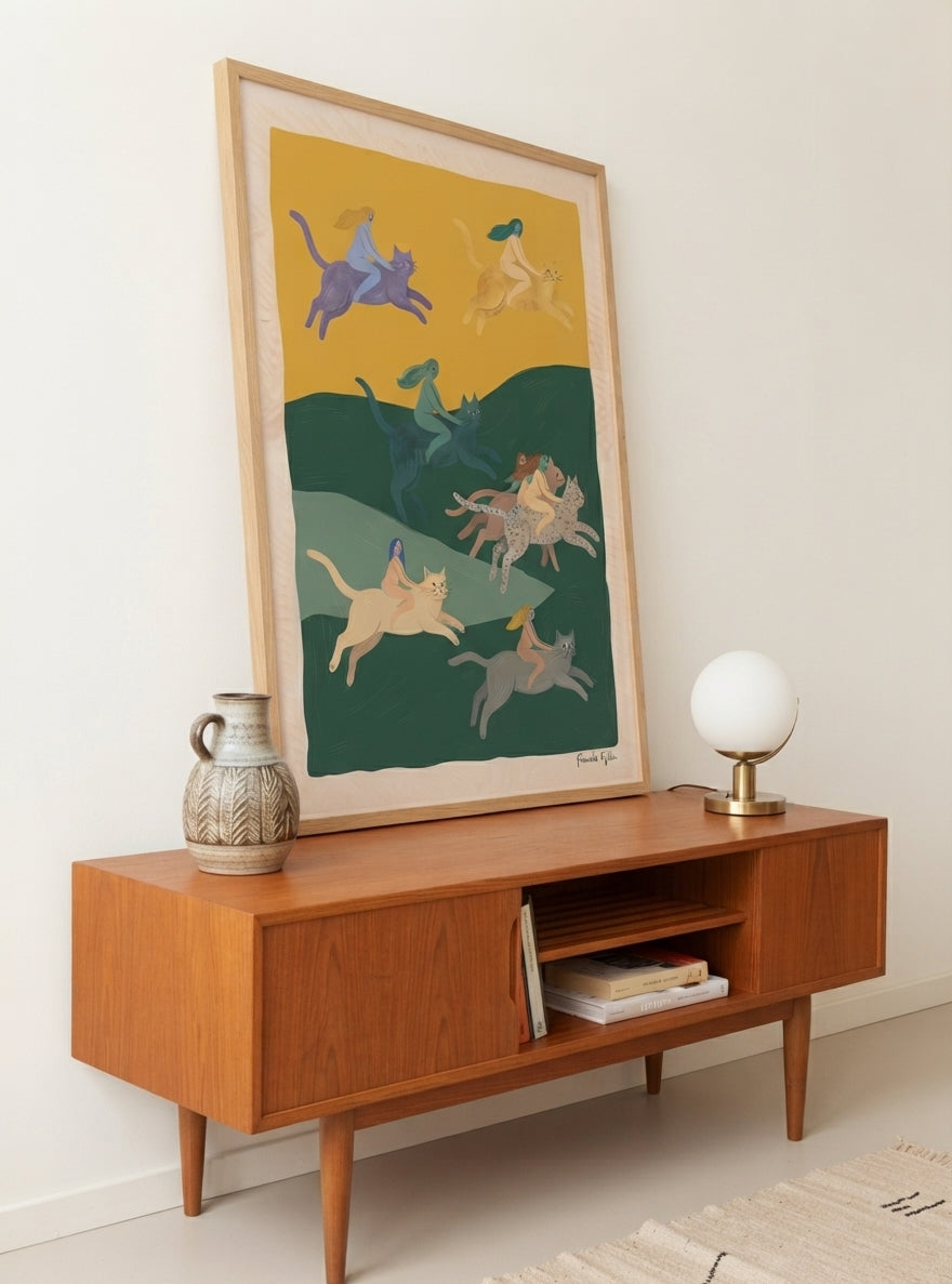 The Cat Riders | Surrealist Cat Wall Art Print