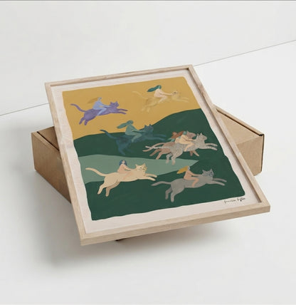 The Cat Riders | Surrealist Cat Wall Art Print