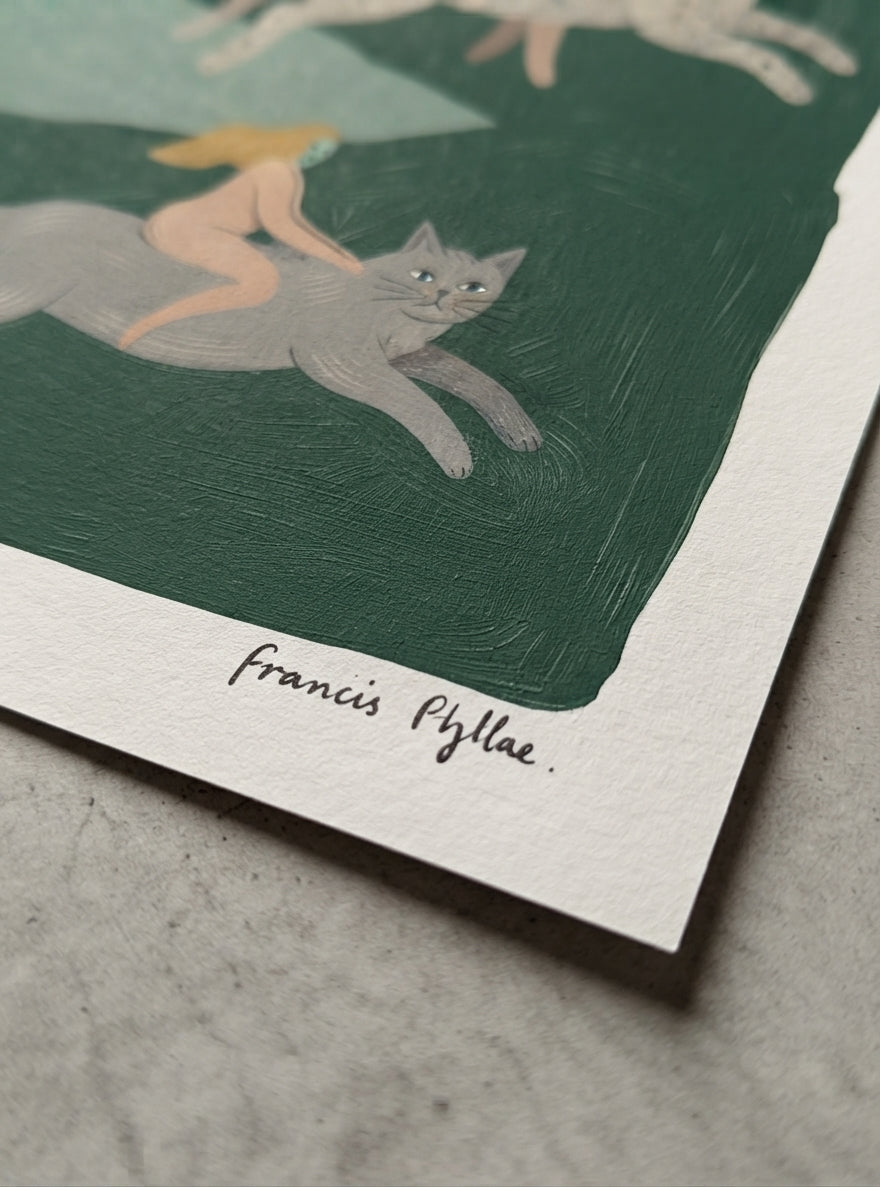 The Cat Riders | Surrealist Cat Wall Art Print